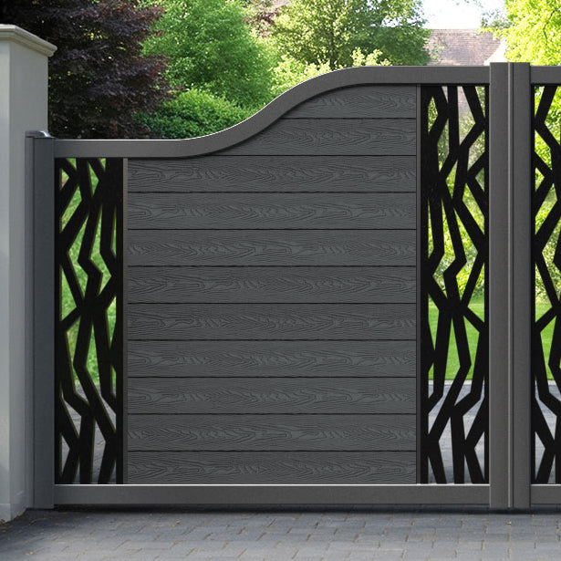 Classic Zenith Curved Top Driveway Gate - Dark Grey - Middle & End Screen