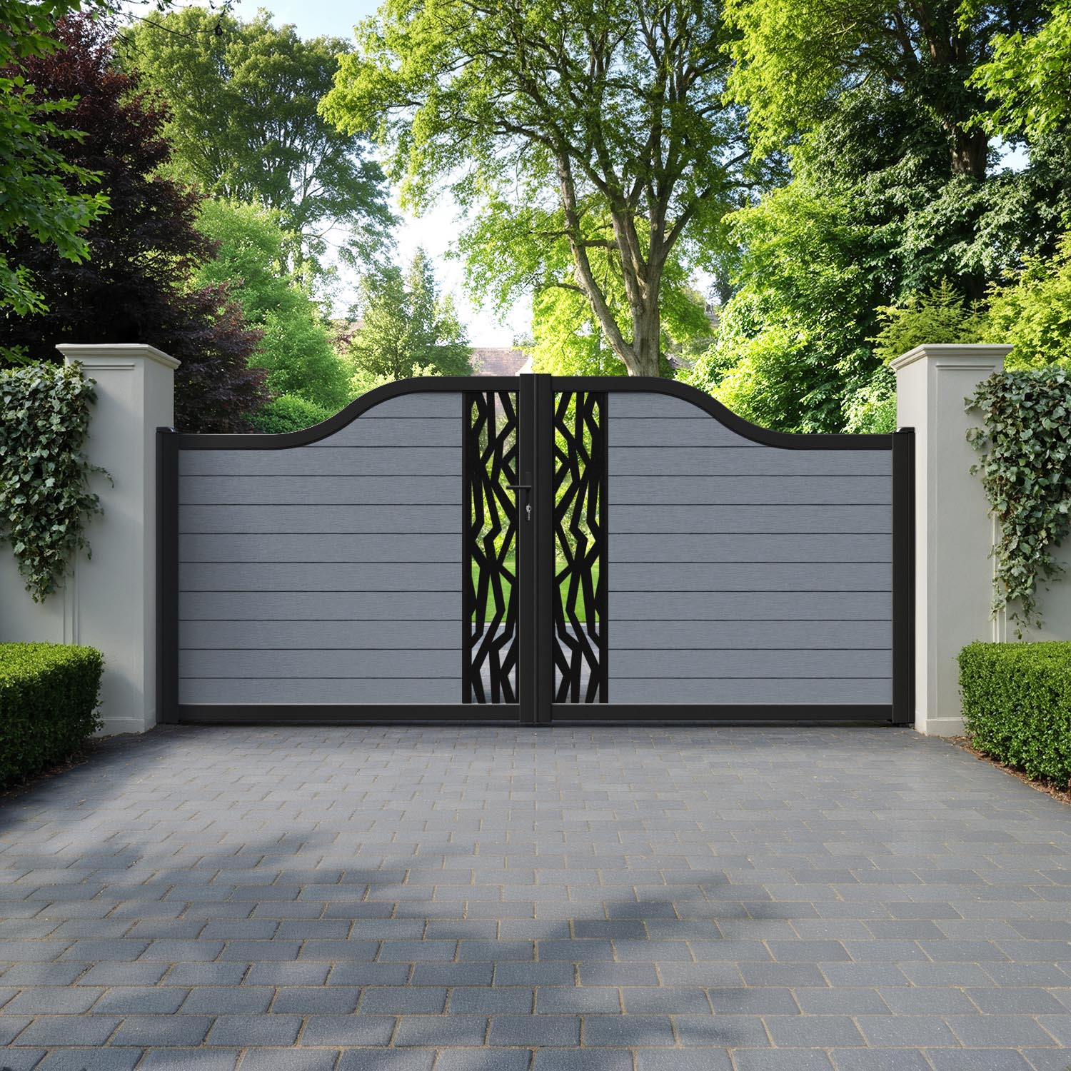 Fusion Zenith Curved Top Driveway Gate - Anthracite - Middle Screen