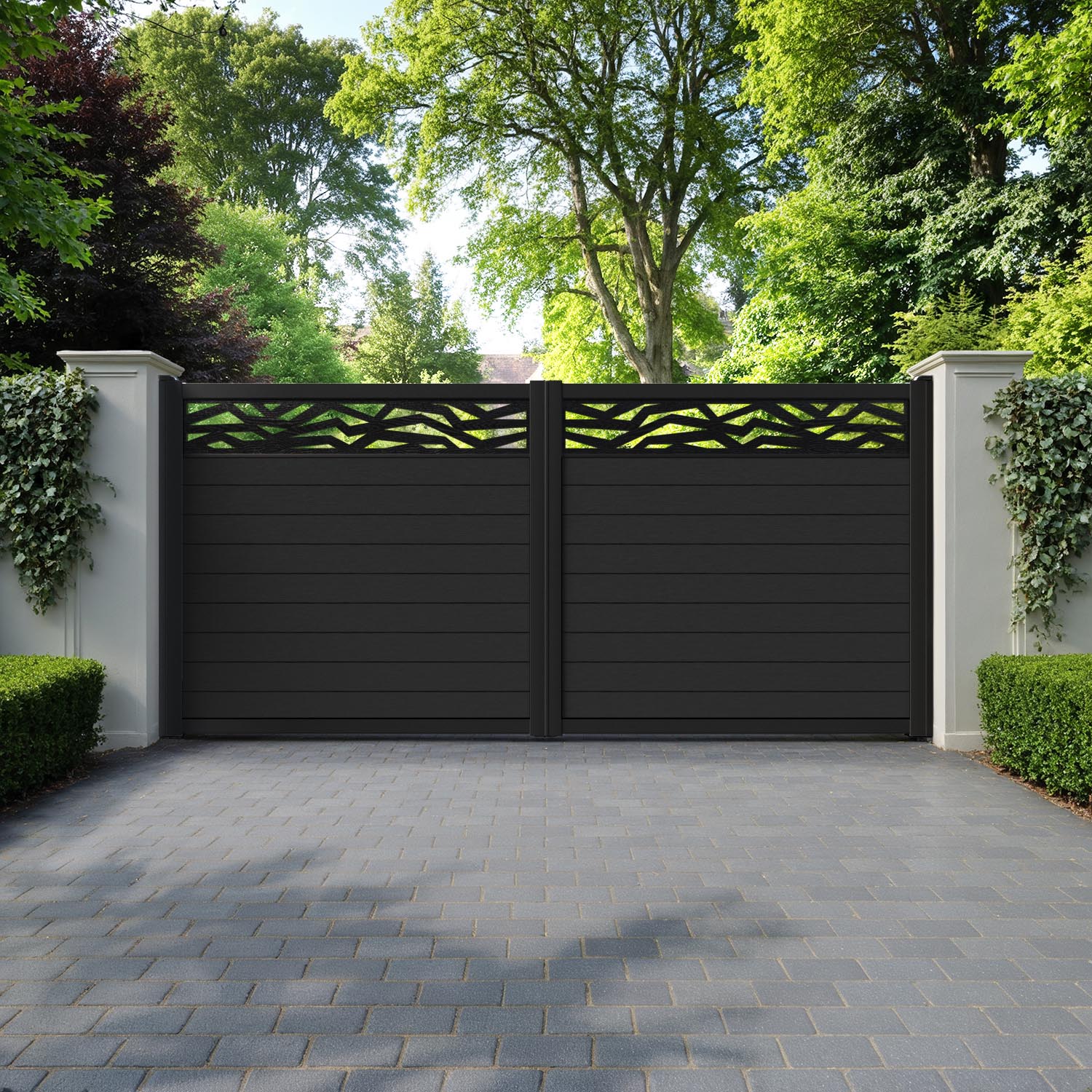 Fusion Zenith Straight Top Driveway Gate - Black - Top Screen