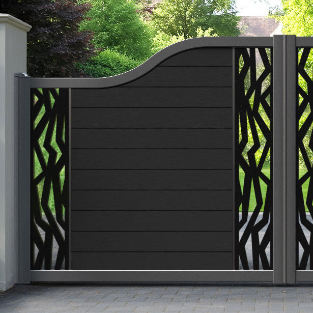 Fusion Zenith Curved Top Driveway Gate - Black - Middle & End Screen
