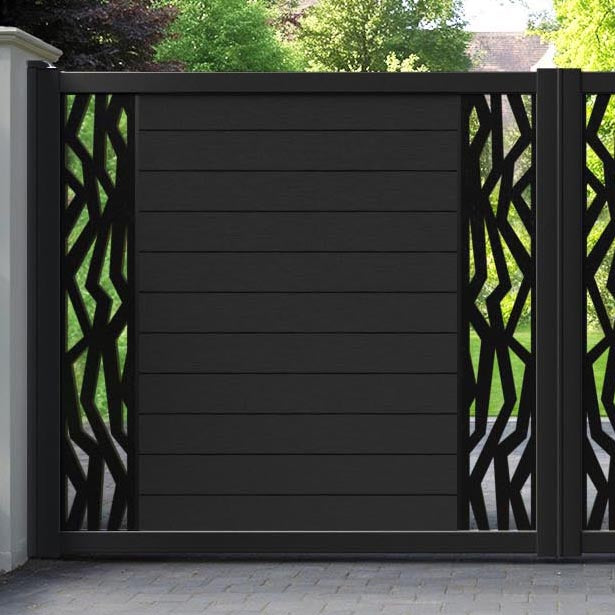 Fusion Zenith Straight Top Driveway Gate - Black - Middle & End Screen