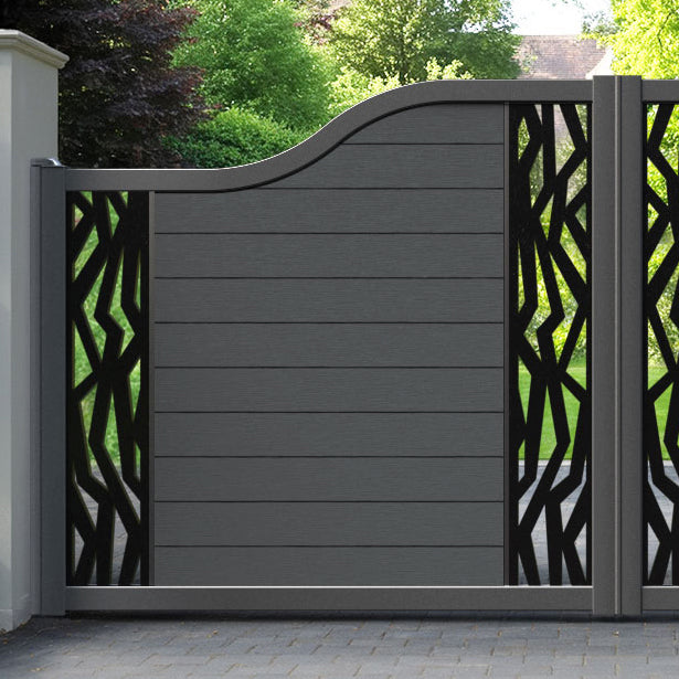 Fusion Zenith Curved Top Driveway Gate - Dark Grey - Middle & End Screen