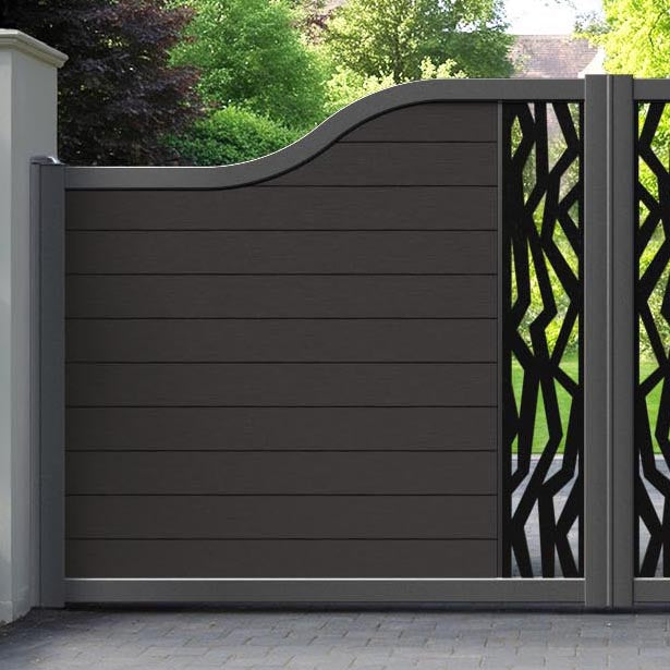 Fusion Zenith Curved Top Driveway Gate - Dark Oak - Middle Screen
