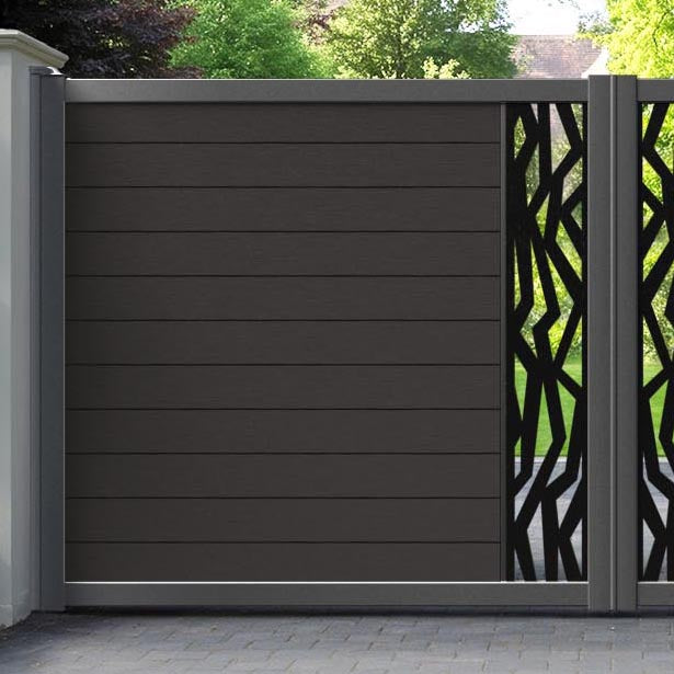Fusion Zenith Straight Top Driveway Gate - Dark Oak - Middle Screen