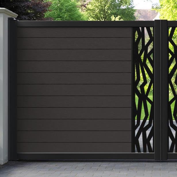 Fusion Zenith Straight Top Driveway Gate - Dark Oak - Middle Screen