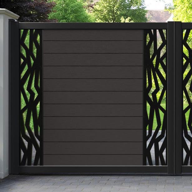 Fusion Zenith Straight Top Driveway Gate - Dark Oak - Middle & End Screen