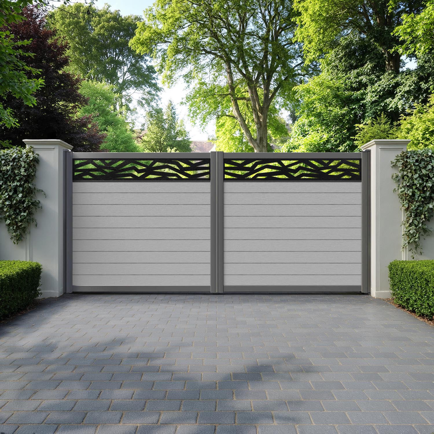 Fusion Zenith Straight Top Driveway Gate - Light Grey - Top Screen