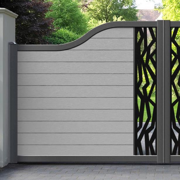 Fusion Zenith Curved Top Driveway Gate - Light Grey - Middle Screen