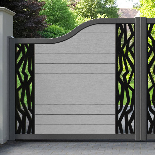 Fusion Zenith Curved Top Driveway Gate - Light Grey - Middle & End Screen