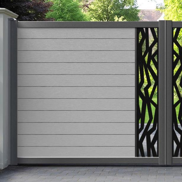 Fusion Zenith Straight Top Driveway Gate - Light Grey - Middle Screen