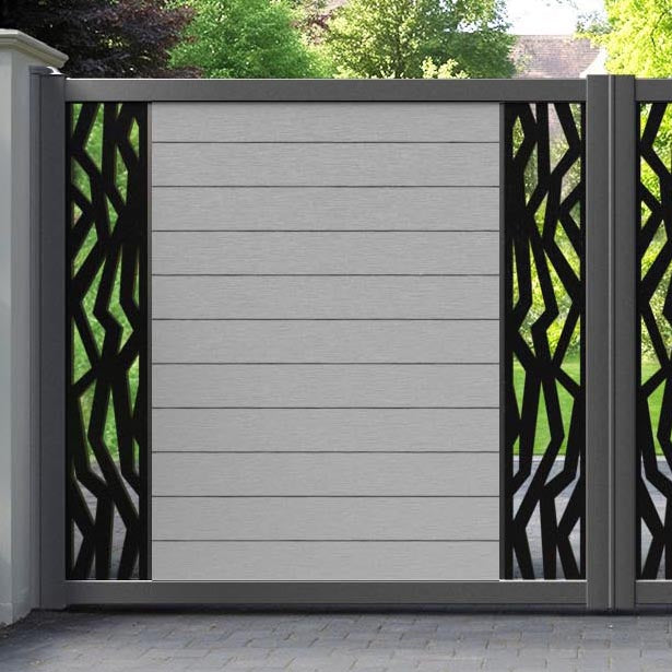 Fusion Zenith Straight Top Driveway Gate - Light Grey - Middle & End Screen