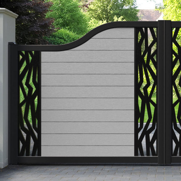 Fusion Zenith Curved Top Driveway Gate - Light Grey - Middle & End Screen
