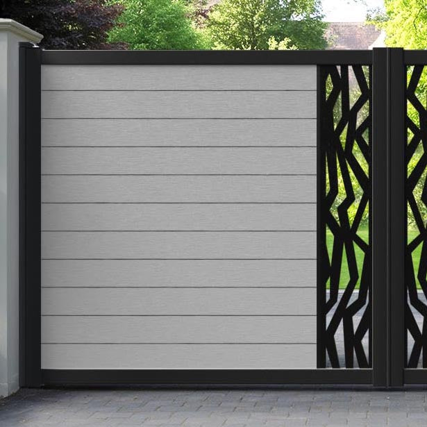 Fusion Zenith Straight Top Driveway Gate - Light Grey - Middle Screen