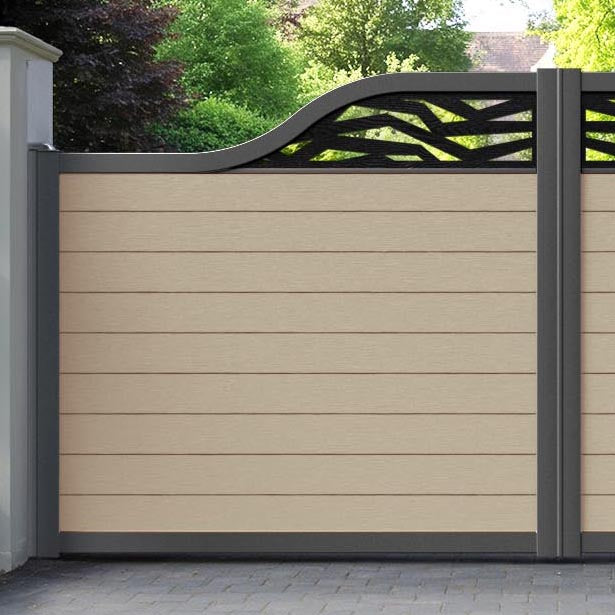 Fusion Zenith Curved Top Driveway Gate - Light Oak - Top Screen