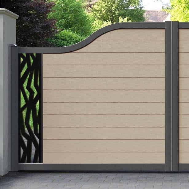 Fusion Zenith Curved Top Driveway Gate - Light Oak - End Screen