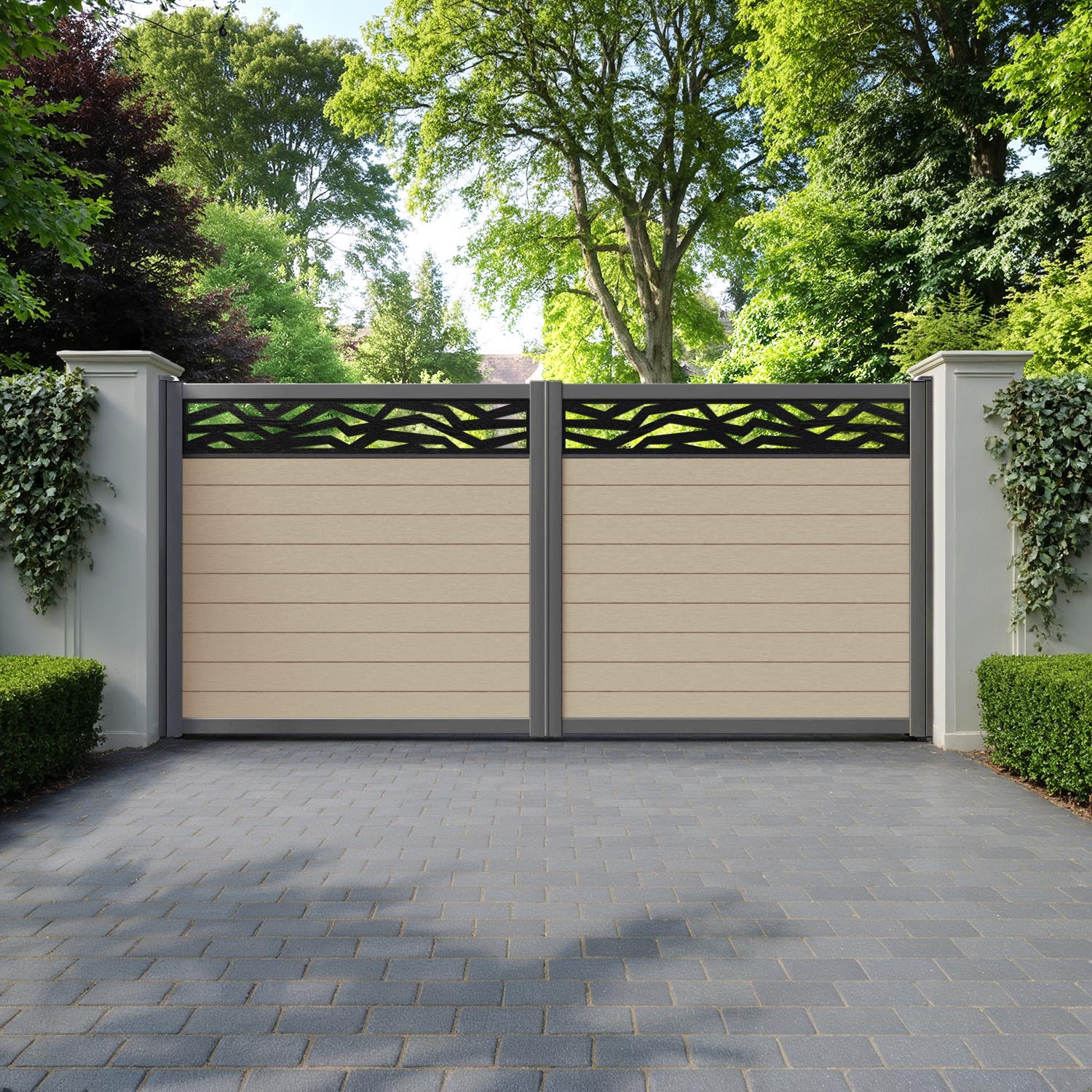 Fusion Zenith Straight Top Driveway Gate - Light Oak - Top Screen
