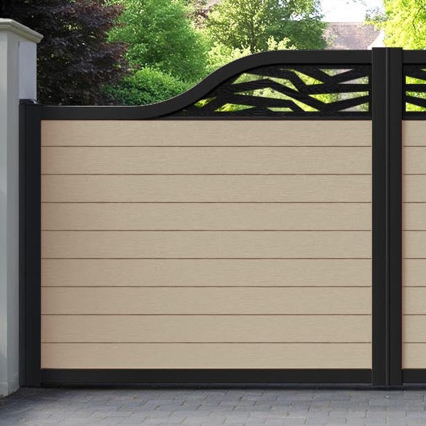 Fusion Zenith Curved Top Driveway Gate - Light Oak - Top Screen