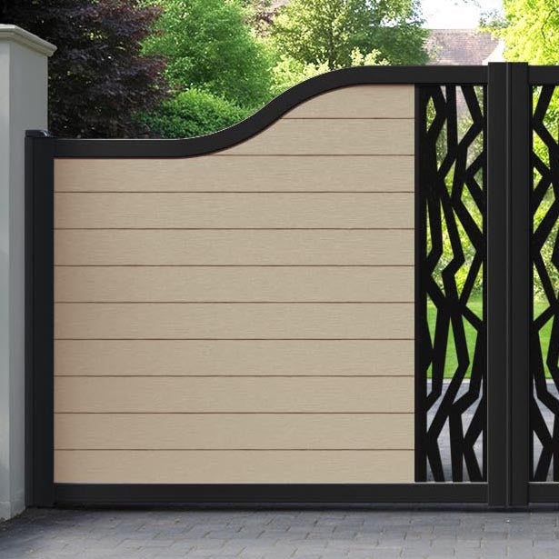 Fusion Zenith Curved Top Driveway Gate - Light Oak - Middle Screen