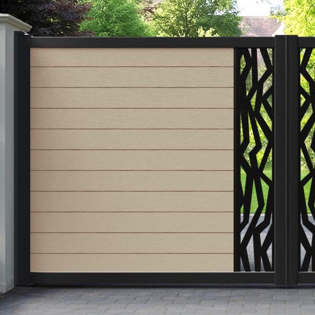 Fusion Zenith Straight Top Driveway Gate - Light Oak - Middle Screen