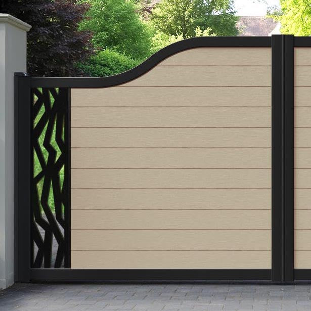 Fusion Zenith Curved Top Driveway Gate - Light Oak - End Screen