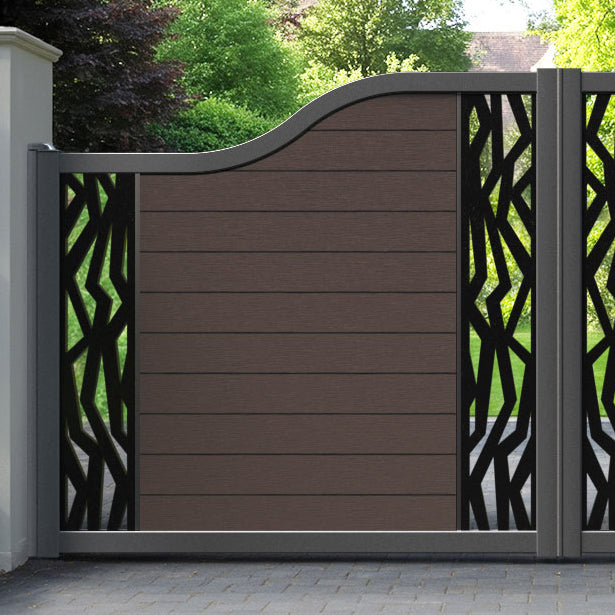 Fusion Zenith Curved Top Driveway Gate - Mid Brown - Middle & End Screen