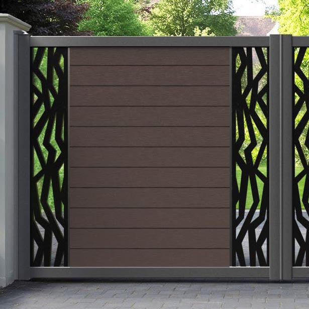Fusion Zenith Straight Top Driveway Gate - Mid Brown - Middle & End Screen