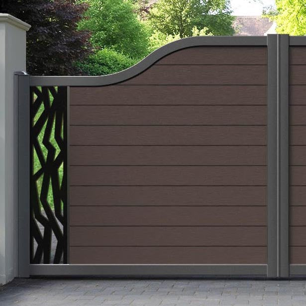 Fusion Zenith Curved Top Driveway Gate - Mid Brown - End Screen