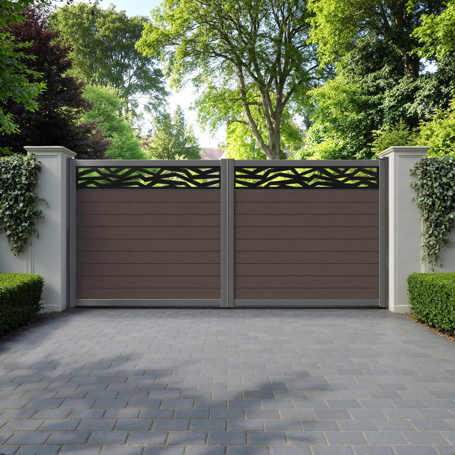 Fusion Zenith Straight Top Driveway Gate - Mid Brown - Top Screen