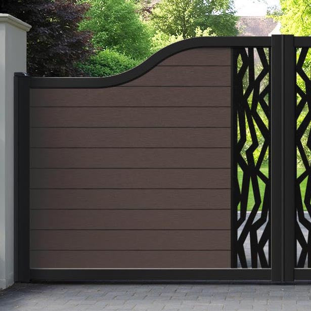 Fusion Zenith Curved Top Driveway Gate - Mid Brown - Middle Screen