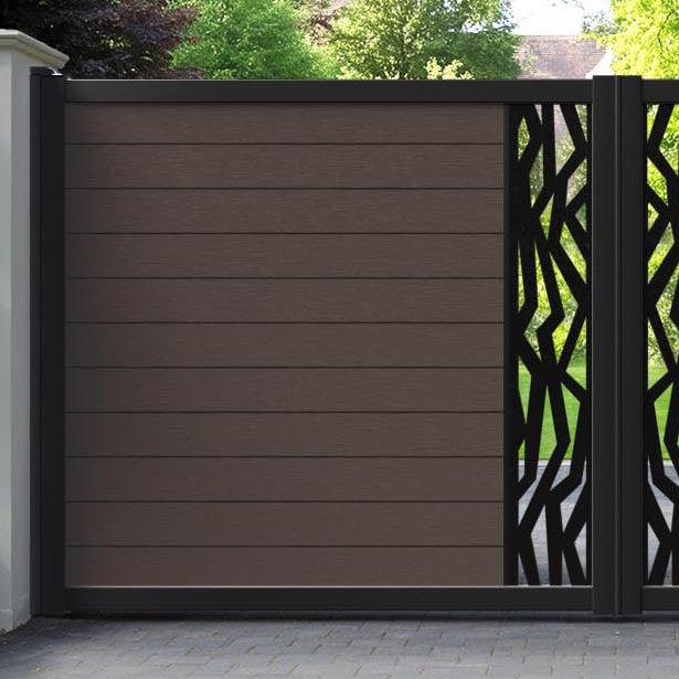 Fusion Zenith Straight Top Driveway Gate - Mid Brown - Middle Screen