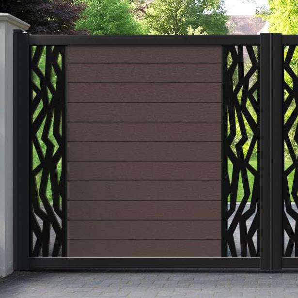 Fusion Zenith Straight Top Driveway Gate - Mid Brown - Middle & End Screen