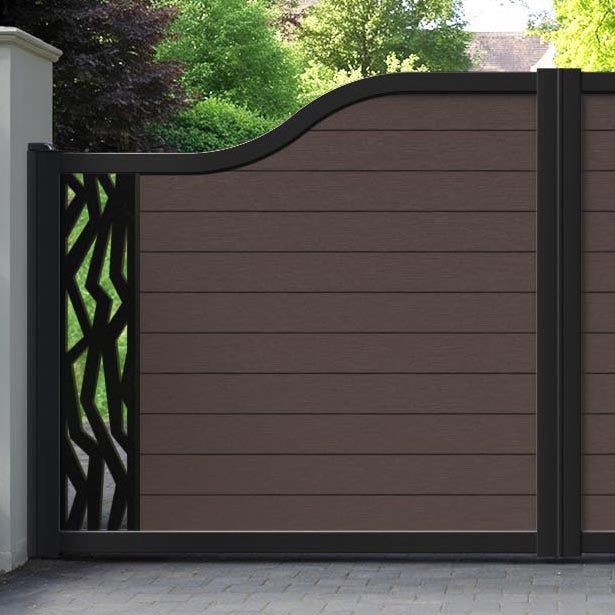 Fusion Zenith Curved Top Driveway Gate - Mid Brown - End Screen
