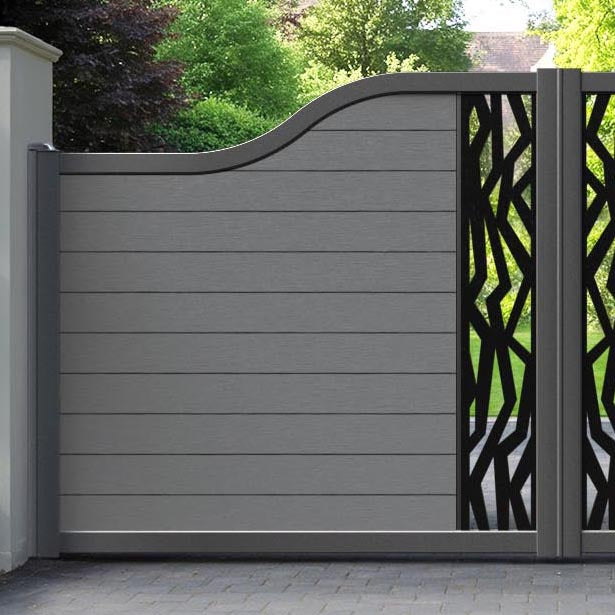 Fusion Zenith Curved Top Driveway Gate - Mid Grey - Middle Screen