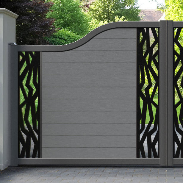 Fusion Zenith Curved Top Driveway Gate - Mid Grey - Middle & End Screen