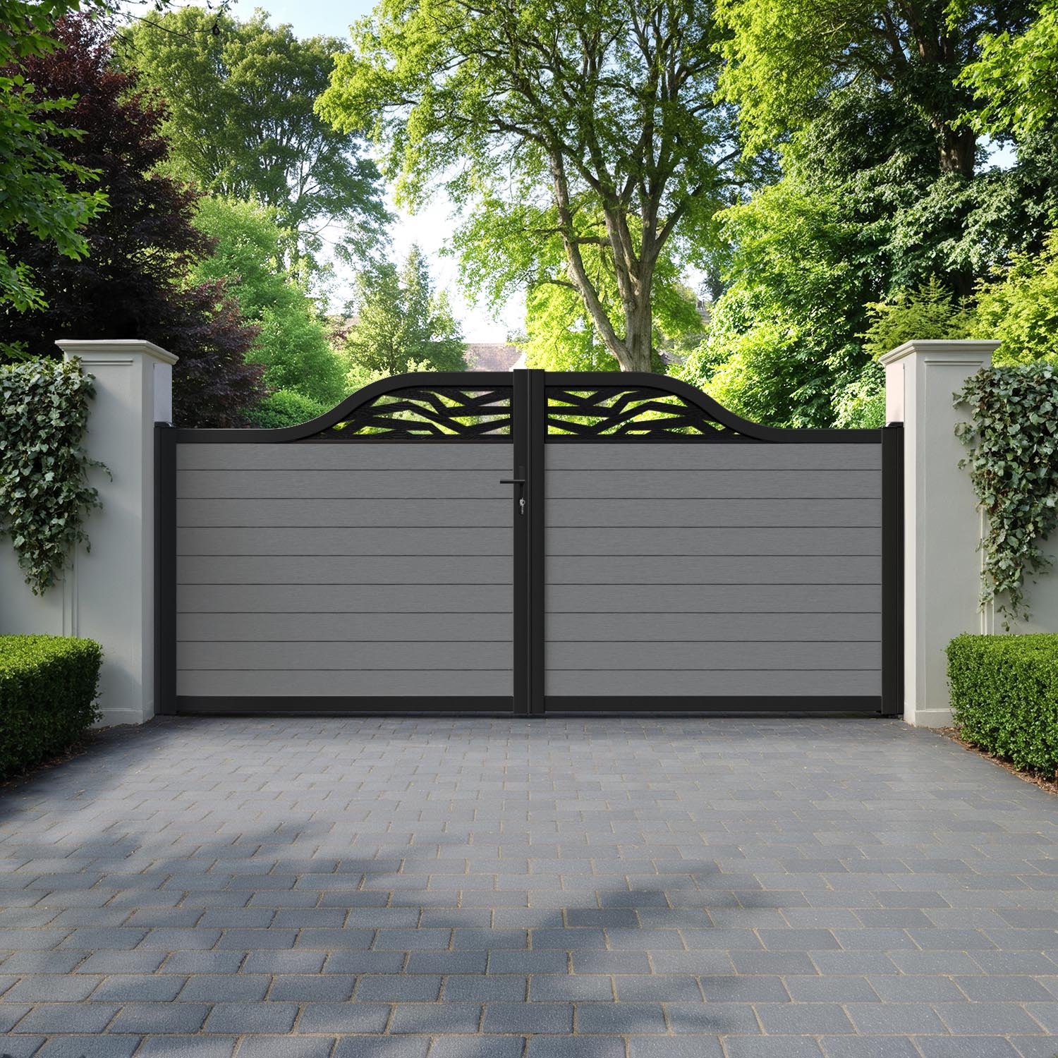 Fusion Zenith Curved Top Driveway Gate - Mid Grey - Top Screen