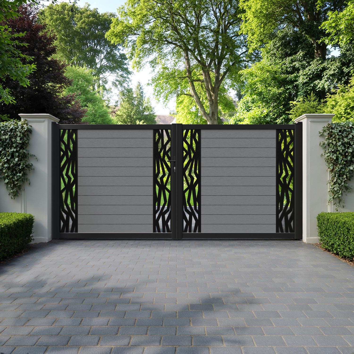 Fusion Zenith Straight Top Driveway Gate - Mid Grey - Middle & End Screen
