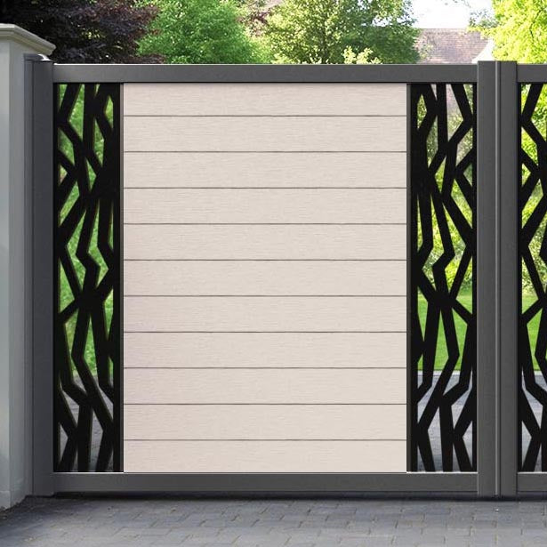 Fusion Zenith Straight Top Driveway Gate - Mid Stone - Middle & End Screen