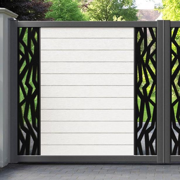 Fusion Zenith Straight Top Driveway Gate - Light Stone - Middle & End Screen