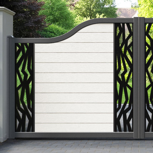 Fusion Zenith Curved Top Driveway Gate - Light Stone - Middle & End Screen
