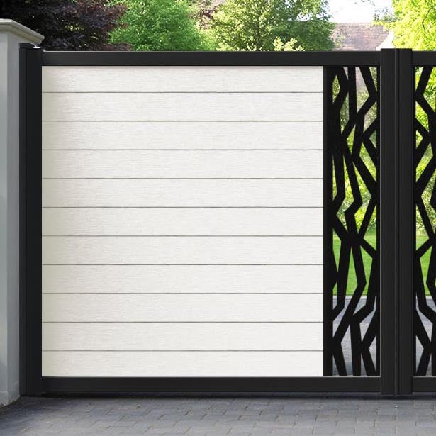 Fusion Zenith Straight Top Driveway Gate - Light Stone - Middle Screen