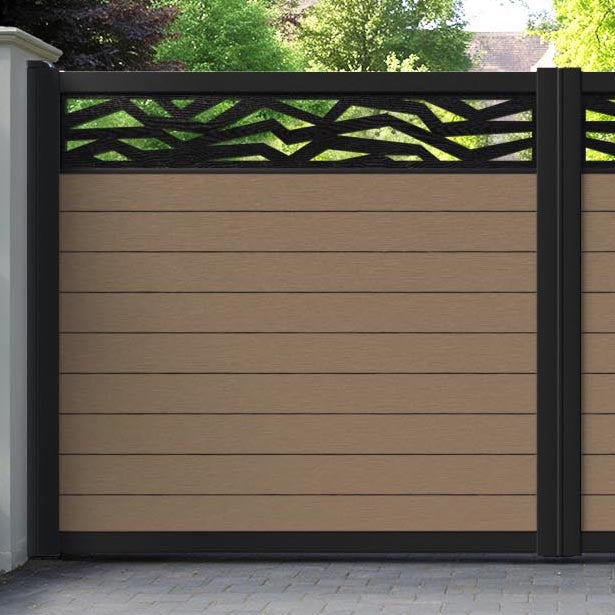 Fusion Zenith Straight Top Driveway Gate - Teak - Top Screen