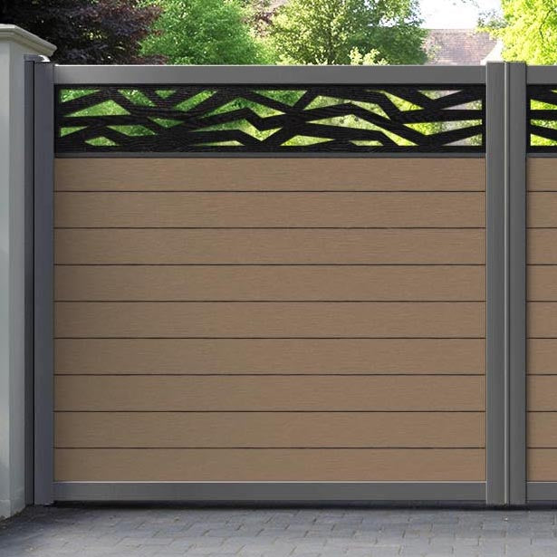 Fusion Zenith Straight Top Driveway Gate - Teak - Top Screen