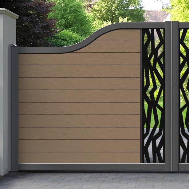 Fusion Zenith Curved Top Driveway Gate - Teak - Middle Screen