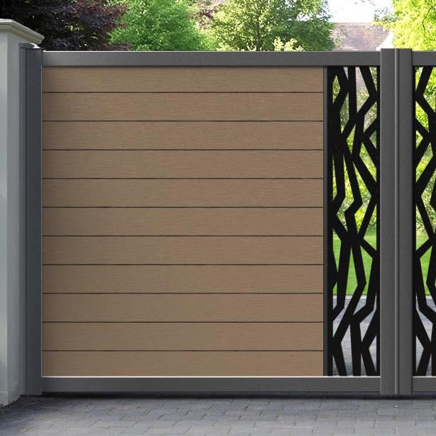 Fusion Zenith Straight Top Driveway Gate - Teak - Middle Screen