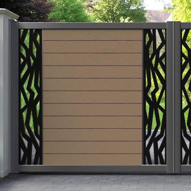 Fusion Zenith Straight Top Driveway Gate - Teak - Middle & End Screen