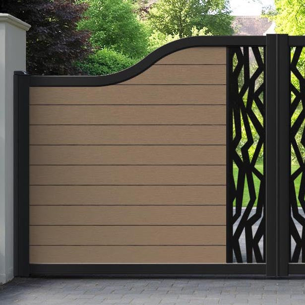 Fusion Zenith Curved Top Driveway Gate - Teak - Middle Screen