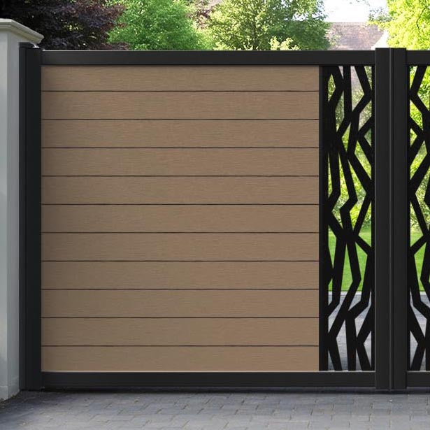 Fusion Zenith Straight Top Driveway Gate - Teak - Middle Screen