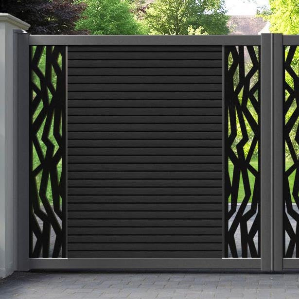 Hudson Zenith Straight Top Driveway Gate - Black - Middle & End Screen