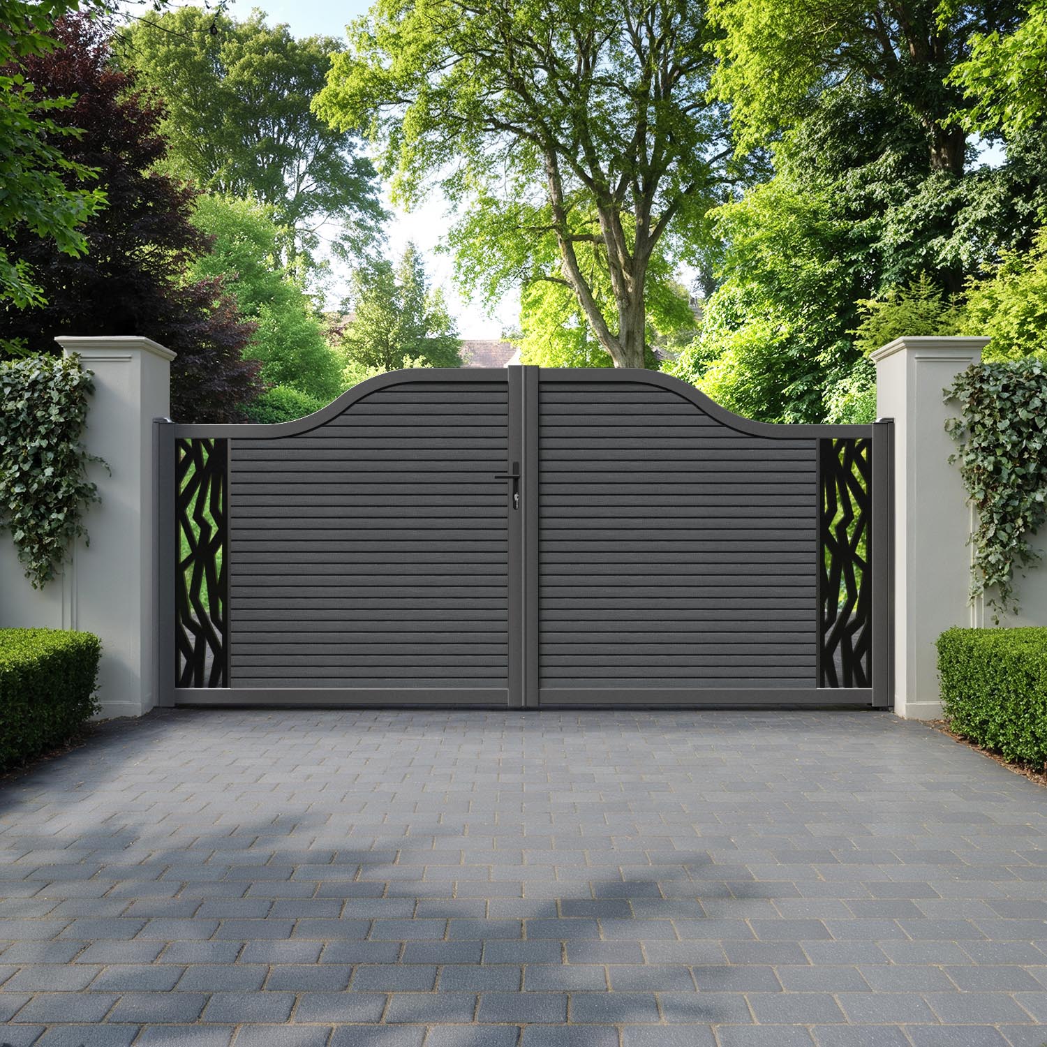 Hudson Zenith Curved Top Driveway Gate - Dark Grey - End Screen