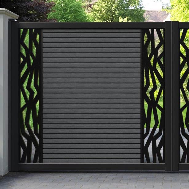 Hudson Zenith Straight Top Driveway Gate - Dark Grey - Middle & End Screen